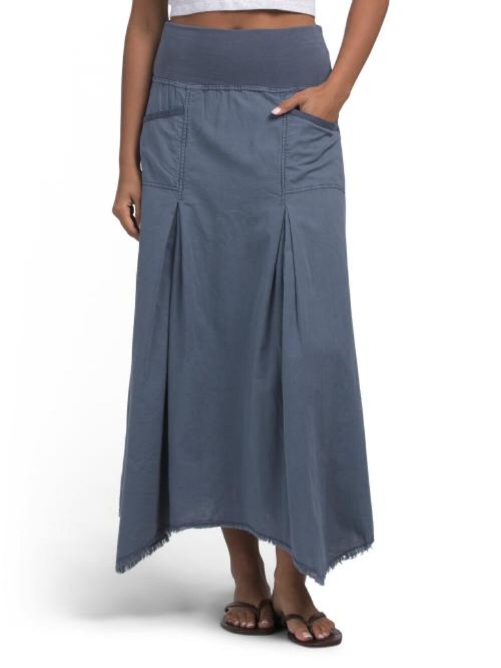 XCVI Wearables Triste Linen Maxi Skirt Stone Blue S NWT Boho Sharkbite